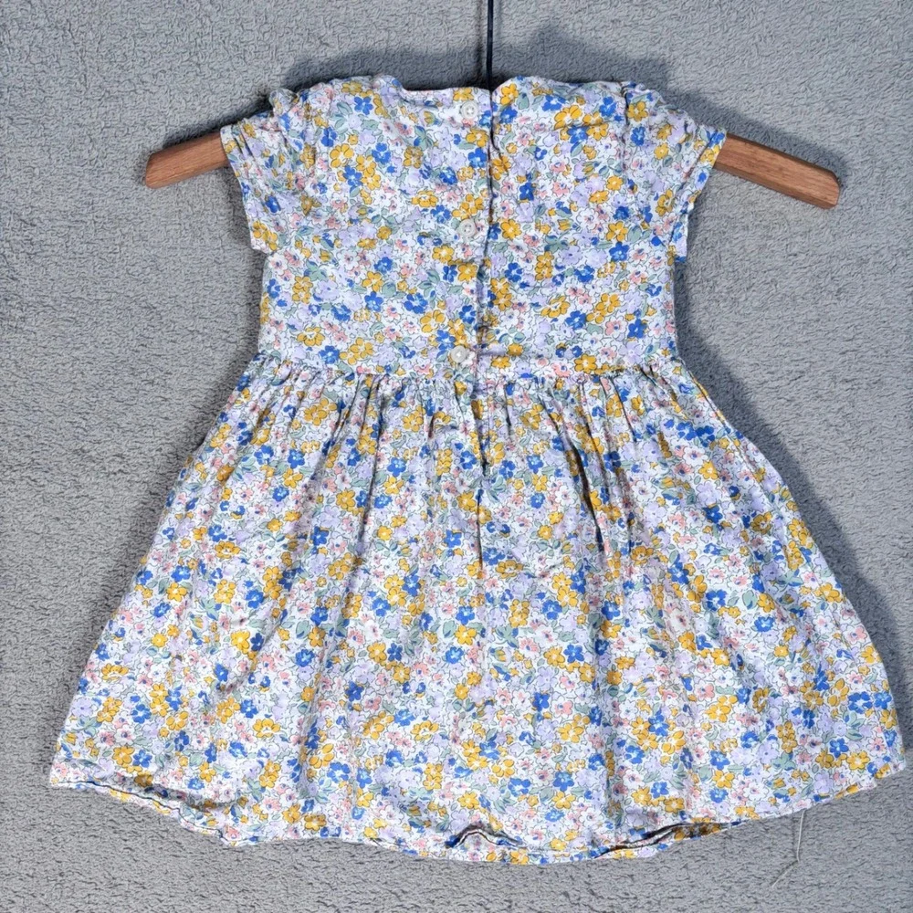 OshKosh‎ B'gosh Twirl Spring Dress Girls 2T Floral Print Yellow Bow Button Back